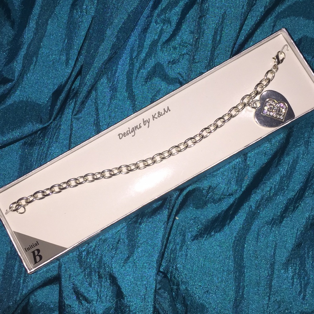 New Initial B Heart Bracelet Silver Tone Jewelry
